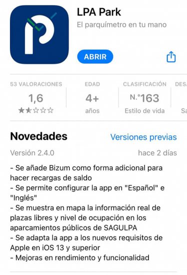 LPA Park se pone al día y añade la recarga a través de Bizum